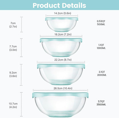 Luvan Glass Mixing Bowls with Lids Set(4.5QT, 2.7QT, 1.1QT)-Large Glass Mixing Bowls, Clear Salad Bowl for Baking, Cooking, Serving, Food Prep, 3PC Nesting Bowls for Kitchen Storage & Dishwasher Safe