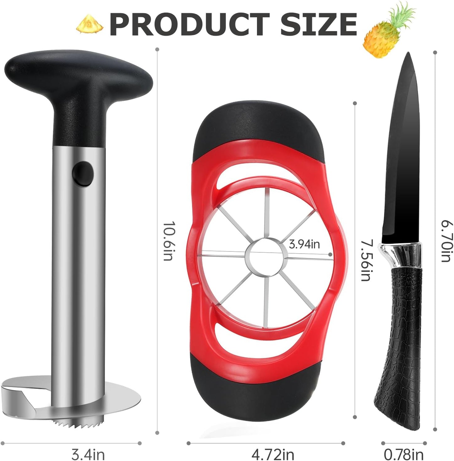 Pineapple Corer and Slicer, Stainless Steel Pineapple Cutter and Corer, Upgraded Pineapple Peeler and Apple Corer Tool with Pineapple Core Remover for Corer Tool Kitchen (Black)