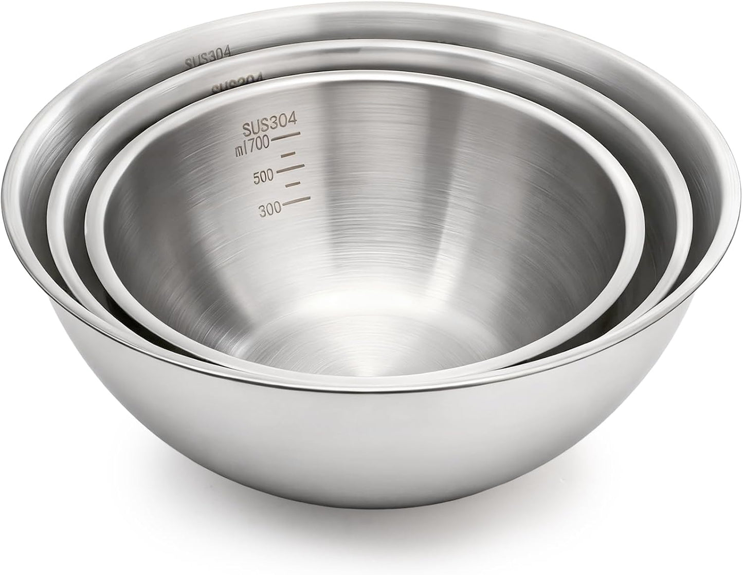 TOPZEA Stainless Steel Mixing Bowls Set of 3, Nesting Metal Kitchen Bowls with Measurement Mark, Small Meal Prep & Food Storage Bowl for Baking, Cooking, Dishwasher & Freezer Safe (0.74, 1.3, 1.9 Qt)