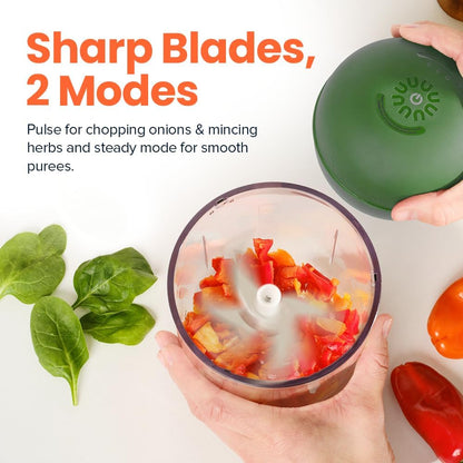 Nutricook Choppi Cordless Electric Vegetable Chopper & Mini Food Processor for Dicing, Shredding, Mincing, and Puree, Portable and Rechargeable, 2-Cup, 500 mL, 4000 mAh Battery, Sage Green