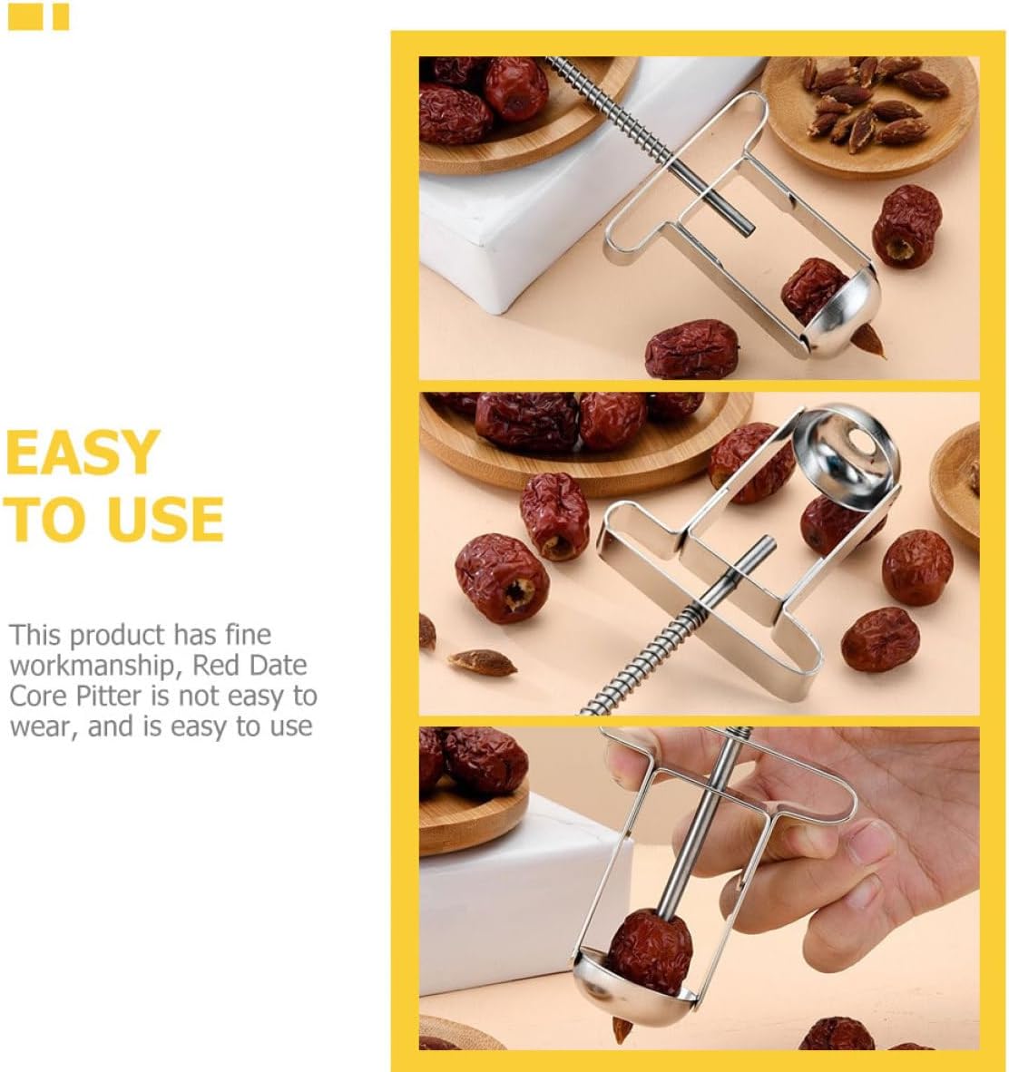 UKCOCO Manual Stainless Steel Cherry Pitter and Fruit Core Remover Tool, Small Multi-function Red Date and Core Removing Gadget for Kitchen Use