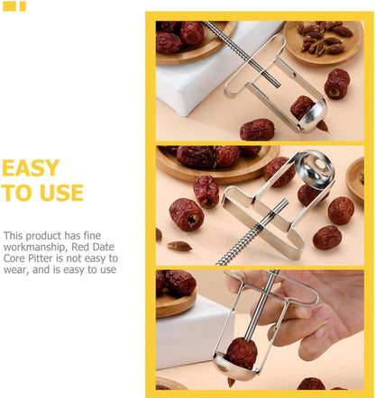 UKCOCO Manual Stainless Steel Cherry Pitter and Fruit Core Remover Tool, Small Multi-function Red Date and Core Removing Gadget for Kitchen Use