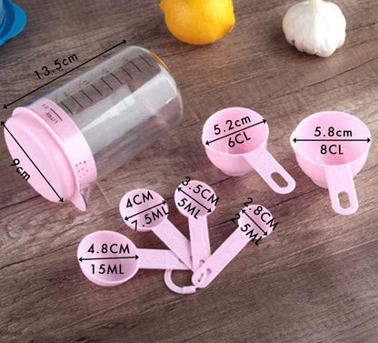 Measuring Cup and Measuring Spoons Set Plastic Kitchen Baking Cooking Tools for Dry or Liquid Ingredients, 7 Pcs (Pink)