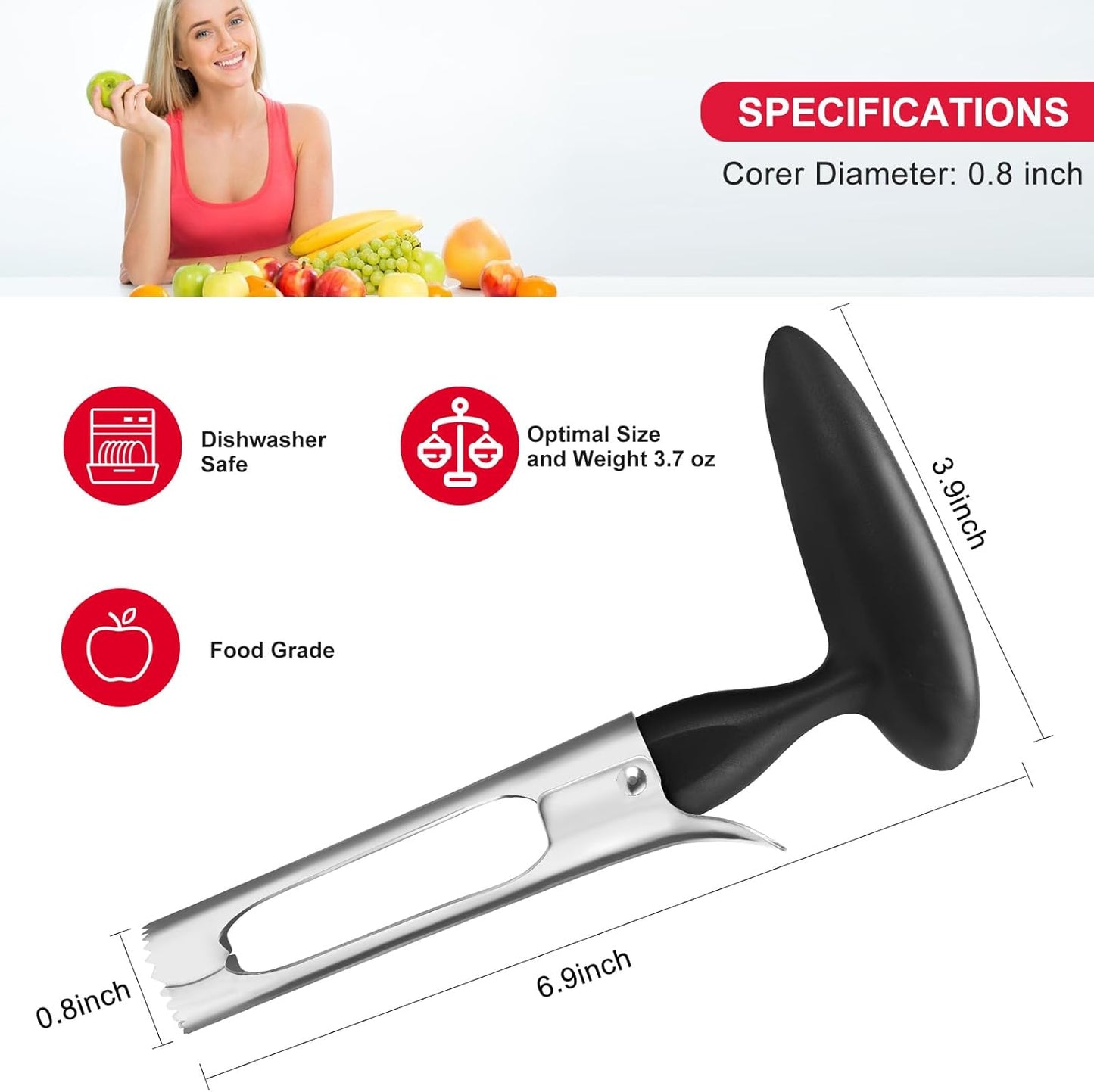 SCHVUBENR Premium Apple Corer Tool - Easy to Use and Clean - Sturdy Apple Core Remover with Sharp Serrated Blades - Stainless Steel Corers for Apple and Pear - Core Fruits with Ease(Red)