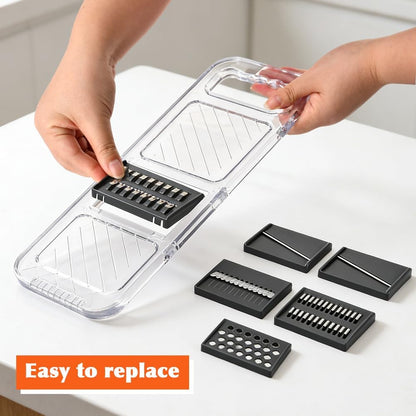Mandoline Slicer for Kitchen, 6-in-1 Vegetable Chopper with Safe Hand Guard Easy-Clean Design & Compact Storage for Salad Prep, Chips, Fruits & Daily Cooking(COLOR:grey)