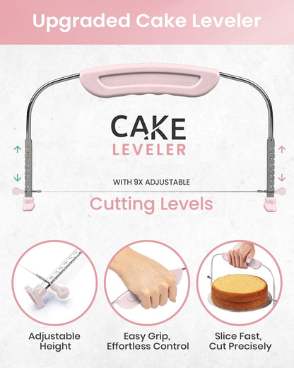 RFAQK 90PCs Cake Decorating Kit with Leveler, Baking Supplies Gift Includes Cake Stand Turntable, 24 Numbered Icing Tips, 55+1 Piping Bags, 2 Frosting Spatulas, 3 Scrappers, Video Course & Booklet
