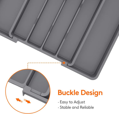 Lifewit Silverware Drawer Organizer, Expandable Utensil Tray for Kitchen, BPA Free Flatware and Cutlery Holder, Adjustable Plastic Storage for Spoons Forks Knives, 11-18 x 14", Black