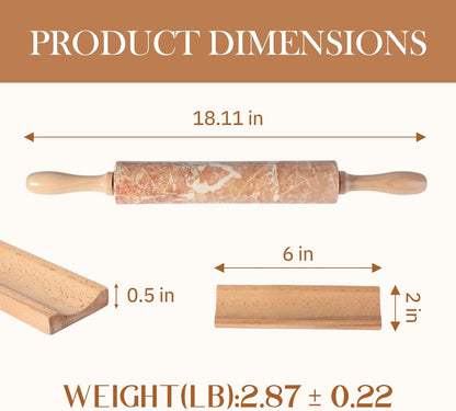 Koville African Natural Marble Rolling Pin, Non-Stick Polished Dough Roller, Pasta, Dumpling, Fondant, Pie Crust, Bread, Pizza Dough, Kitchen Baking Pastry Tools with Mat/Scraper（Namib Fantasy）