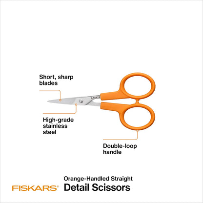 Fiskars Micro Trip Scissors, SoftGrip Precision Cutting Shears, Non-Stick Stainless Steel Blades, 5 inches