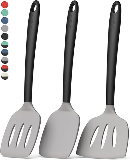 Coukre 3 Pack Silicone Spatula Set, High Heat Resistant, BPA-Free, Fish Spatula, Solid & Slotted Turner for Non-Stick Pans, Flipping Eggs, Pancakes, Fish, Burgers (3, PureBlack)