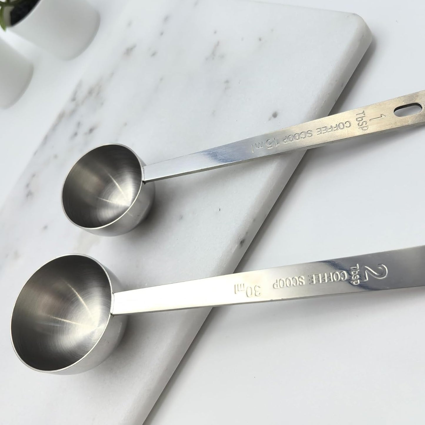 2 Pieces Coffee Scoop Set, Long Handle 304 Stainless Steel Coffee Measuring,1 Tablespoon 15ml 2 Tablespoons 30ml for Ground Coffee Tea Sugar or Flour Silver