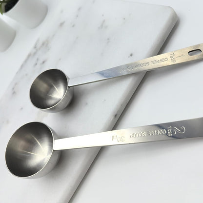 2 Pieces Coffee Scoop Set, Long Handle 304 Stainless Steel Coffee Measuring,1 Tablespoon 15ml 2 Tablespoons 30ml for Ground Coffee Tea Sugar or Flour Silver