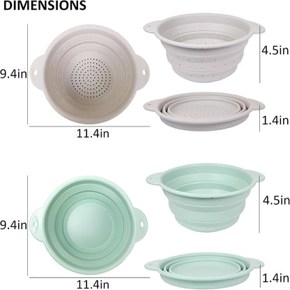 Collapsible Silicone Colander Basin Set, Thickened Strainer bowl, for Kitchen, RV, Camping, Draining Pasta, Washing Fruit, Vegetable