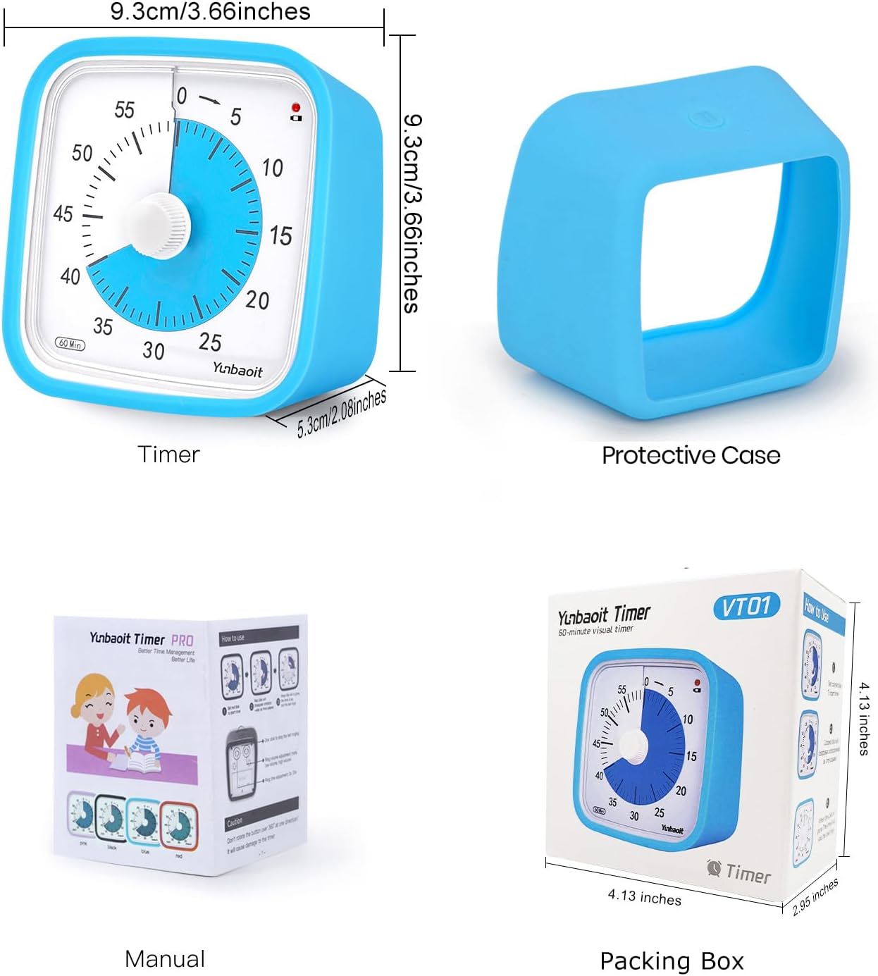 Yunbaoit Visual Timer with Protective Case, Rainbow Disk 60 Minute Countdown Timer for Kids and Adults, Silent Time Management Tool(Blue Rainbow)