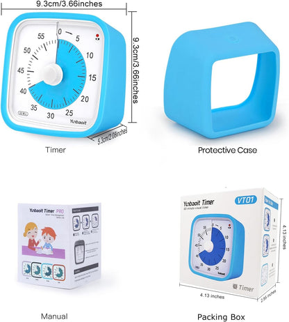 Yunbaoit Visual Timer with Protective Case, Rainbow Disk 60 Minute Countdown Timer for Kids and Adults, Silent Time Management Tool(Blue Rainbow)