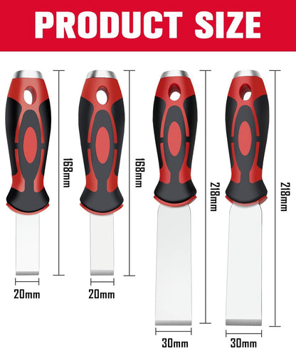 ROTATION Extra Thick Scraper Set, 4 piece, Soft Grip, Heavy Duty, Scraper with Hammer End, Stainless Steel Putty Knife