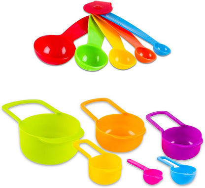 OLC bulk measuring cup and spoon set, multicolor, 44-piece bundle with 4-pack stackable spoons and 4-pack nesting cups, for cooking class and home use