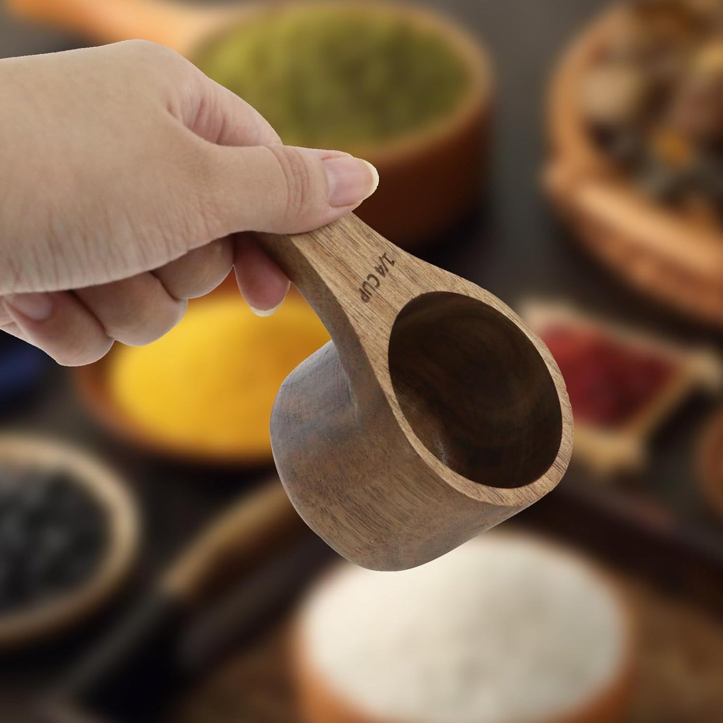 1PCS 1 Wooden Measuring Cup and Measuring Spoon Kit for Baking Cooking Spice Coffee Tea Milk Powder