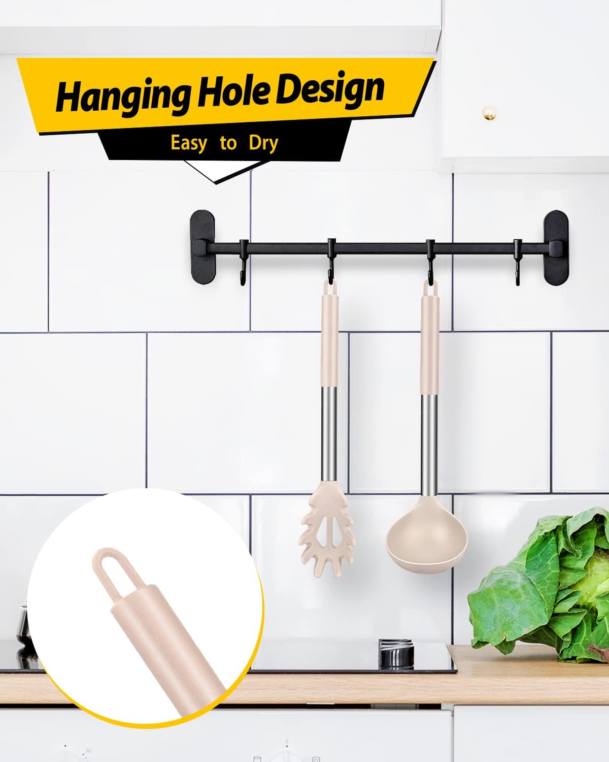 Silicone Pasta Fork and Ladle Spoon Set, Large Non Stick Kitchen Utensils for Cooking,Stirring,Serving Spaghetti, Soup, Sauce (GRAY)