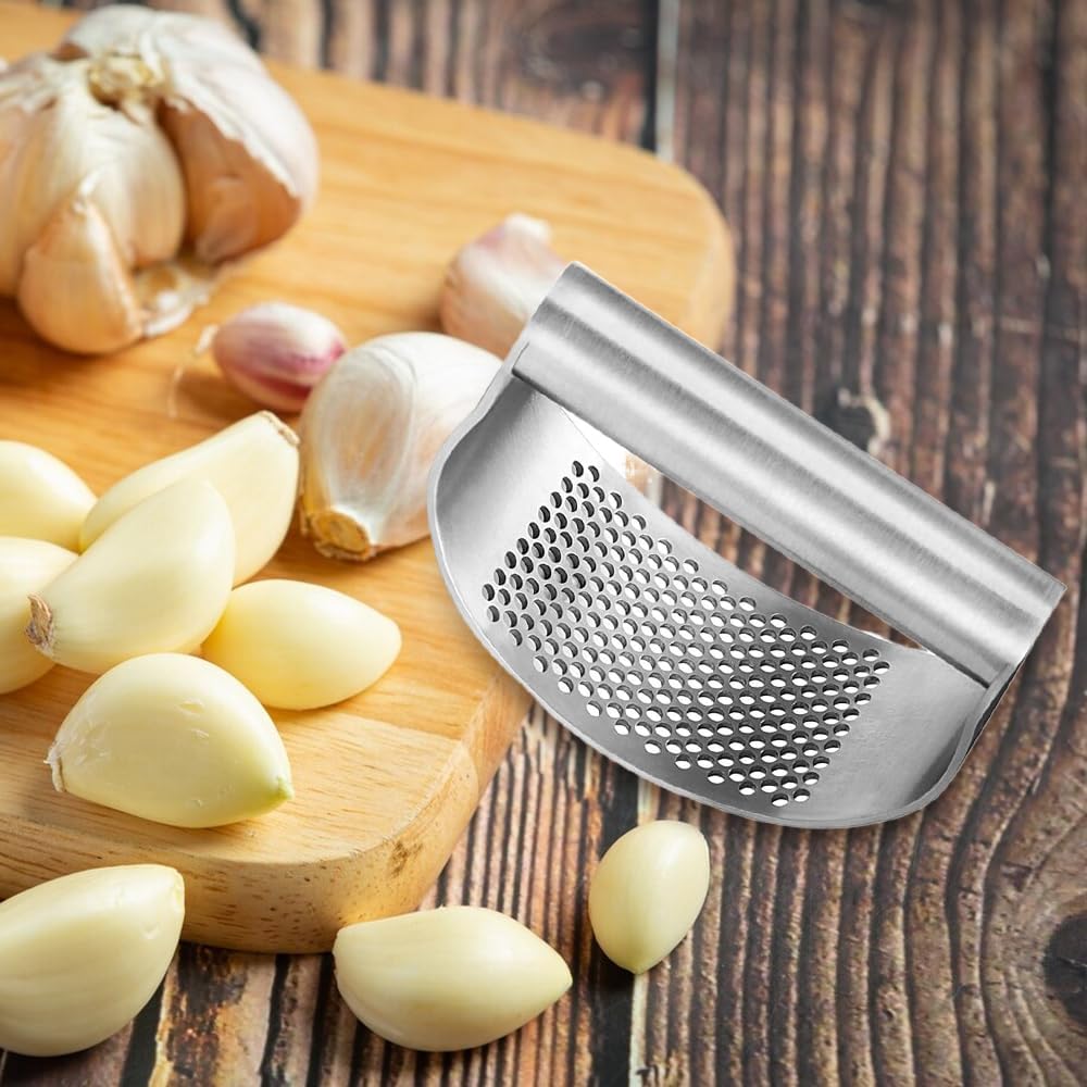 Garlic Press Rocker, Stainless Steel Garlic Press Rocker Heavy Duty Garlic Mincer, Easy Kitchen Gadget for Kitchen Essentials Utensils Accessories, Ergonomic Handle (1, A)