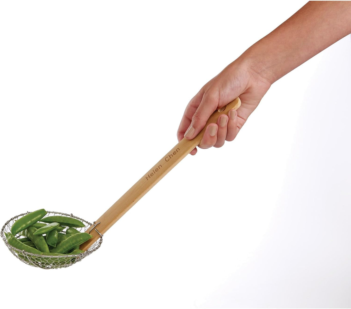 Helen's Asian Kitchen Spider Strainer, 5-Inch Stainless Steel Mesh Basket With Bamboo Handle, For Noodles, Dumplings, Wontons, Deep Frying, And Draining Tasks