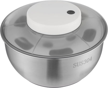 Stainless Steel Electric Salad Spinner Countertop Fruit Vegetable Washer Dryer Vegetable Dehydrator w/Bowl & Colander Lettuce Spinner for Draining Dehydrating Storing Vegetables, 5.12*6.30''