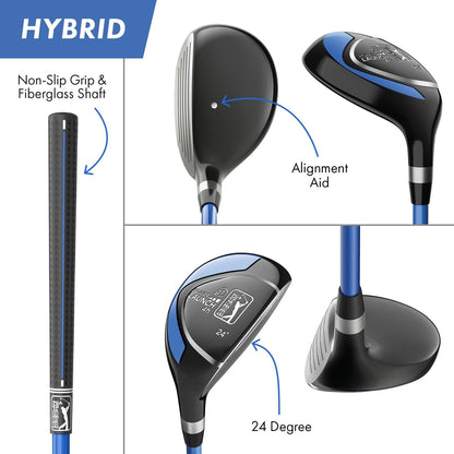 PGA Tour Youth Golf Club Set for Ages 8-12 & 12+ (4’8”–5’10”), Right and Left-Handed Kids Golf Sets – Beginner Junior Golf Clubs with Lightweight Stand Bag, Mallet Putter, Hybrid, Driver