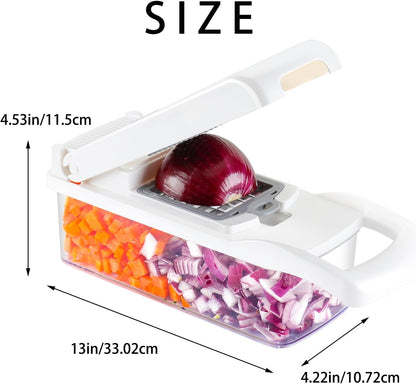 Ourokhome Vegetable Chopper Onion Cutter, 14 in 1 Professional Mandolin Slicer for Kitchen, Multifunctional Food Chopper for Potato, Tomato, Veggie with Strainer Basket, 10 Blades, Gray