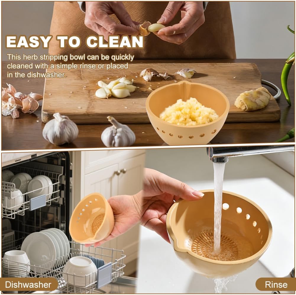 Herb Stripper Bowl with Grater, Handmade Ceramic Herb Stripper Her b Peeling Bowl Tool with 7 Hole Sizes, Kitchen Efficient Leaf Removal Tool for Peeling The Stemmed Leaves