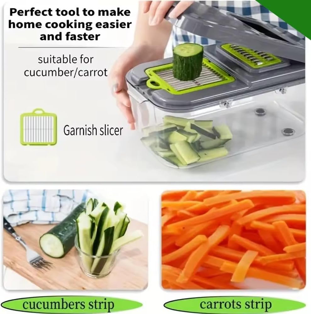22-in-1 Vegetable Chopper with Container, Food Dicer Cutter, Mandoline Slicer & Cheese Grater, BPA-Free Kitchen Gadget for Onion, Potato, Cucumber & Veggies