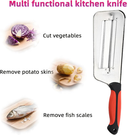 Stainless Steel Cabbage Shredder & Chopper, Sharp Kitchen Slicer for Coleslaw, Sauerkraut & Lettuce, Handheld Grater with Non-Slip Grip, Multifunctional Vegetable Cutter for Salad Prep (Red)