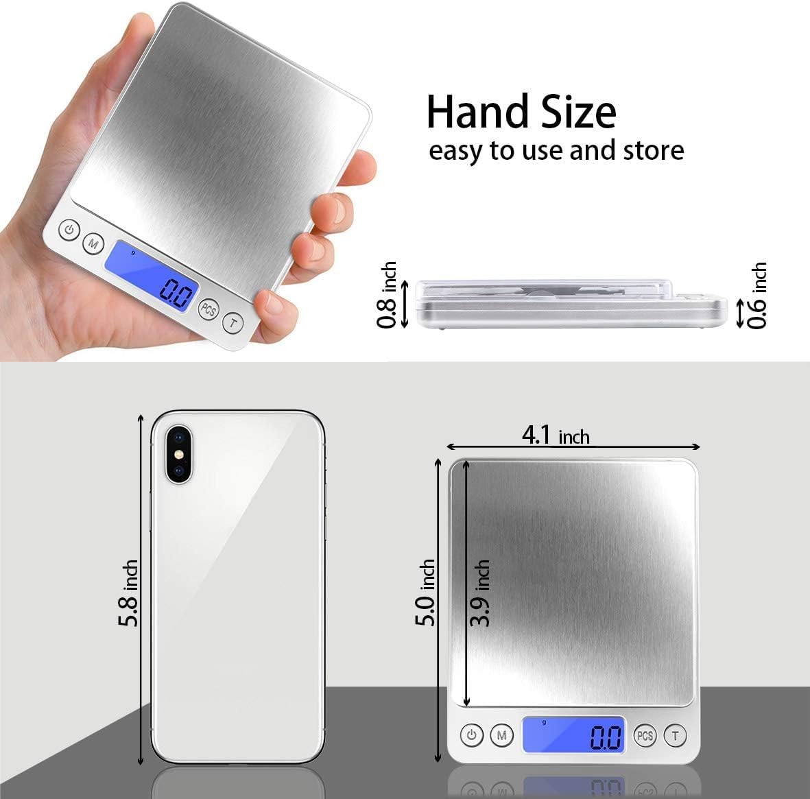Fuzion Digital Kitchen Scale 3000g/ 0.1g, Pocket Food Scale 6 Units Conversion, Gram Scale with 2 Trays, LCD, Tare Function, Reptile Scale, Herb Scale(Battery Included)
