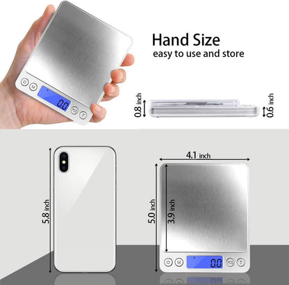 Fuzion Digital Kitchen Scale 3000g/ 0.1g, Pocket Food Scale 6 Units Conversion, Gram Scale with 2 Trays, LCD, Tare Function, Reptile Scale, Herb Scale(Battery Included)