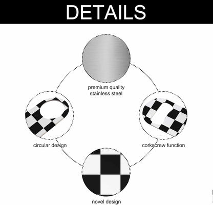 Black White Checkered Stainless Steel Bottle Opener Cool Car Racing Sports Plaid Pattern Geometric Design Flat Beer Bottle Opener Keychain for Home Kitchen Bar Restaurant Party Birthday Gift
