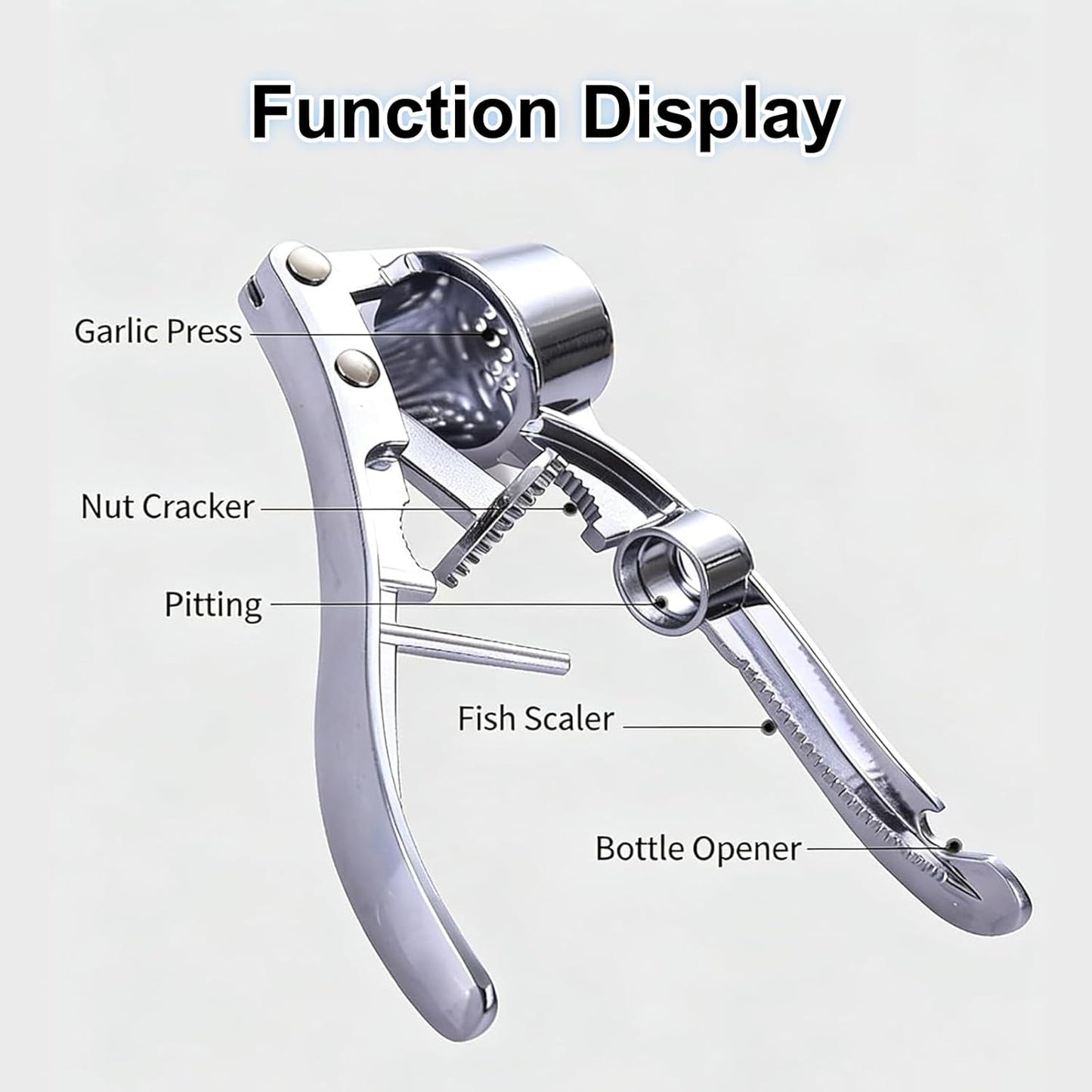 3-in-1 Multifunctional Garlic Press – Heavy Duty Garlic Mincer, Ginger Crusher & Nut Cracker/Cherry Pitter, Ergonomic Easy Squeeze, Rust Proof & Dishwasher Safe