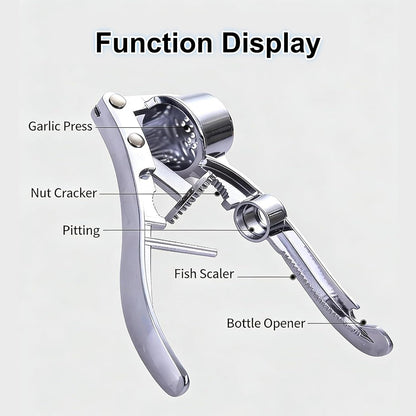 3-in-1 Multifunctional Garlic Press – Heavy Duty Garlic Mincer, Ginger Crusher & Nut Cracker/Cherry Pitter, Ergonomic Easy Squeeze, Rust Proof & Dishwasher Safe