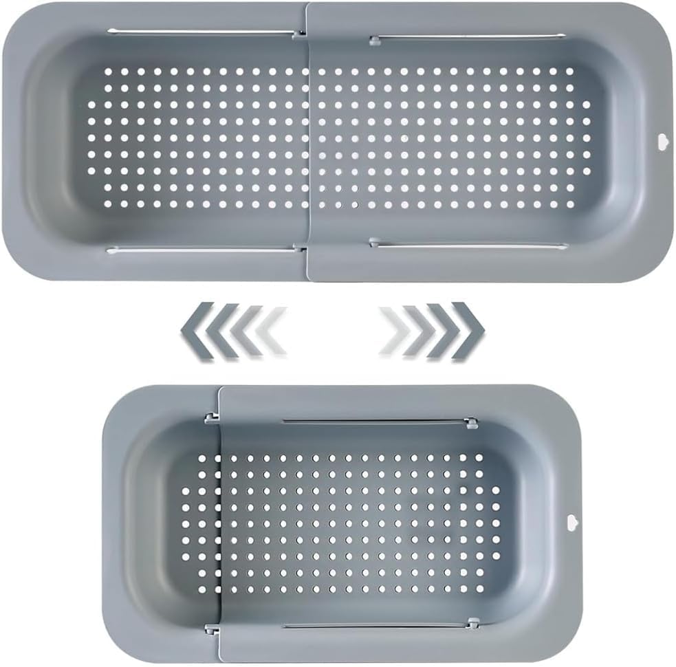 Extendable Sink Colander Strainer Basket, Over the Sink Collapsible Colander, Adjustable Over the Sink Colander Collapsible Drainer Basket for Washing Vegetables, Fruits & Draining Pasta