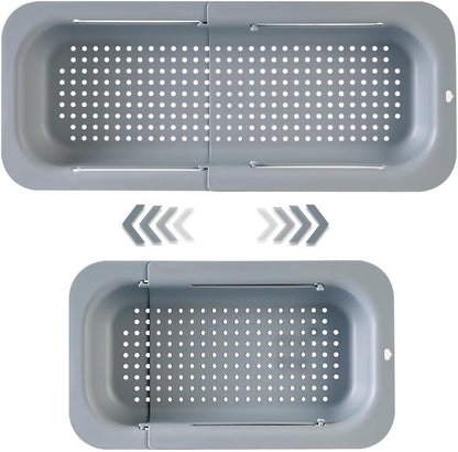 Extendable Sink Colander Strainer Basket, Over the Sink Collapsible Colander, Adjustable Over the Sink Colander Collapsible Drainer Basket for Washing Vegetables, Fruits & Draining Pasta