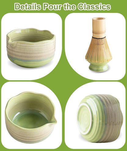 JBER Matcha Whisk Set, Ceramic Matcha Set Includes Bowl & Holder, Bamboo Whisk (Chasen), Sifter, Scoop, Spoon & Rest - 7PCS Matcha Kit Gift for Matcha Lovers & Beginners, Gradient Pink