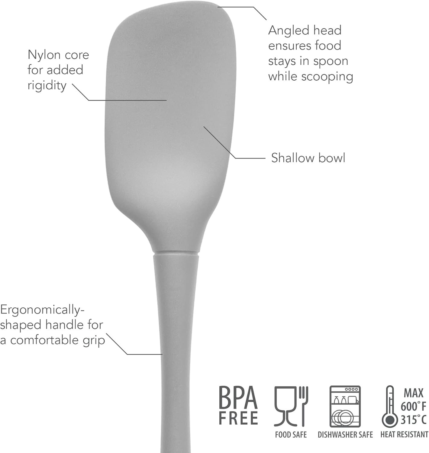 Tovolo Flex Core Mini Silicone Spatula Spoonula Set of 2 for Cast Iron Non Stick Cooking & Baking, Dishwasher Safe Spatula & Spoonula Silicone Heat Resistant BPA Free Kitchen Utensil, Charcoal Gray