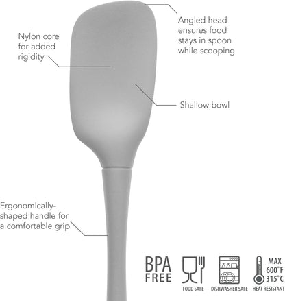 Tovolo Flex Core Mini Silicone Spatula Spoonula Set of 2 for Cast Iron Non Stick Cooking & Baking, Dishwasher Safe Spatula & Spoonula Silicone Heat Resistant BPA Free Kitchen Utensil, Charcoal Gray