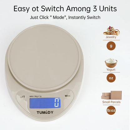 Small Digital Kitchen Scale Food - 11lb/5kg Kitchen Weight Scale with LCD Display for Weight Loss, Sourdough Bread, Baking, Cooking, Keto and Meal Prep, 1g Precision, Batteries Included, Blue