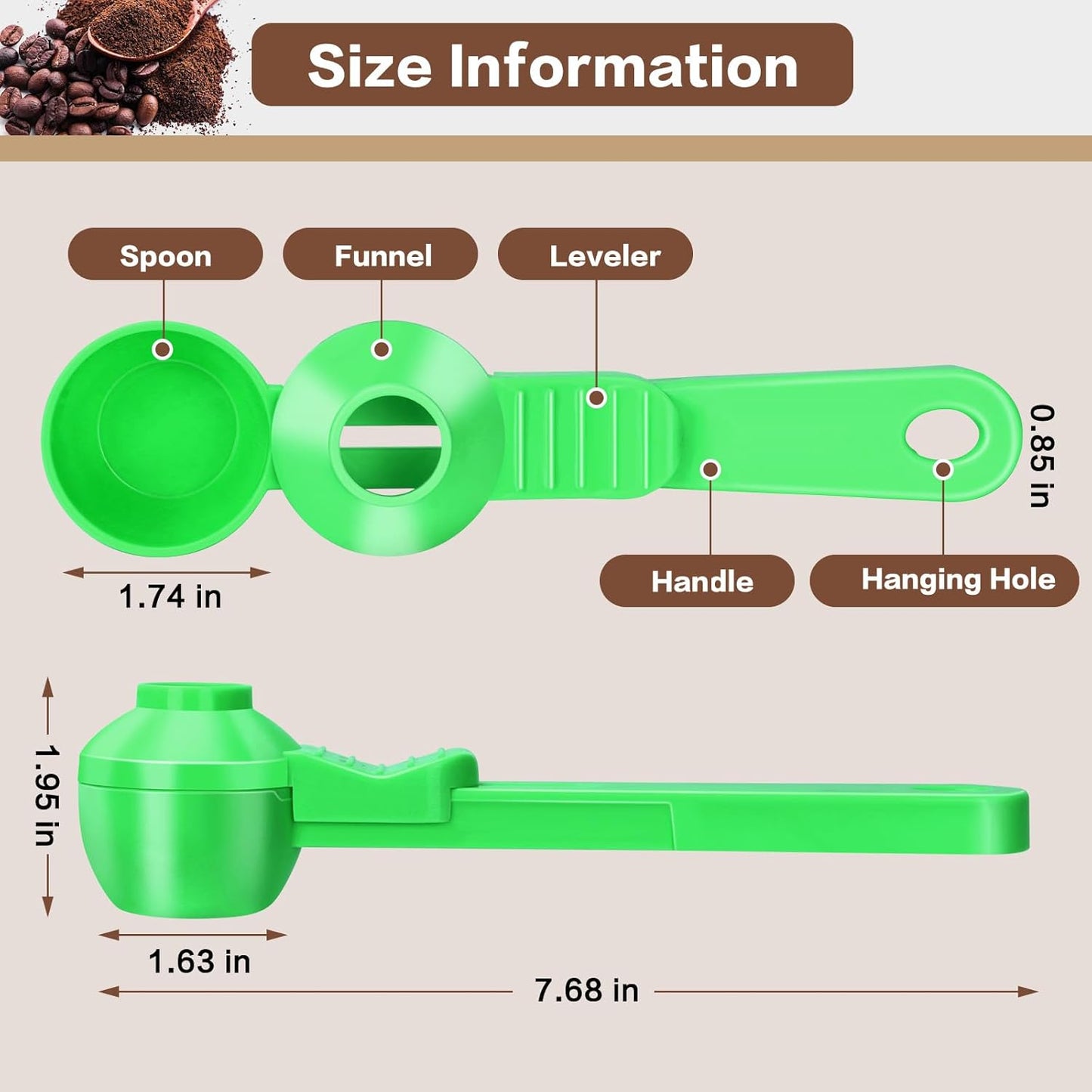 2-in-1 Coffee Scoop with Funnel, 2 Teaspoon Measuring Spoon for Reusable K Cups, Ground Coffee, Protein Powder & Tea, Mess-Free Plastic Design (Pink)