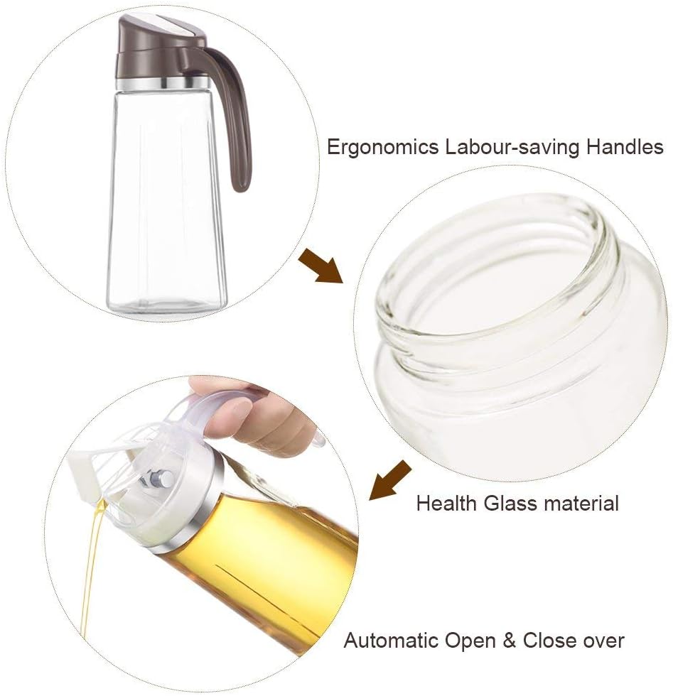 Marbrasse Oil Dispenser for Kitchen,20 OZ /600ml Leakproof Glass Oil Bottle with Auto Flip Cap,Olive Oil Container for Kitchen Cooking (White)