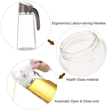 Marbrasse Oil Dispenser for Kitchen,20 OZ /600ml Leakproof Glass Oil Bottle with Auto Flip Cap,Olive Oil Container for Kitchen Cooking (White)