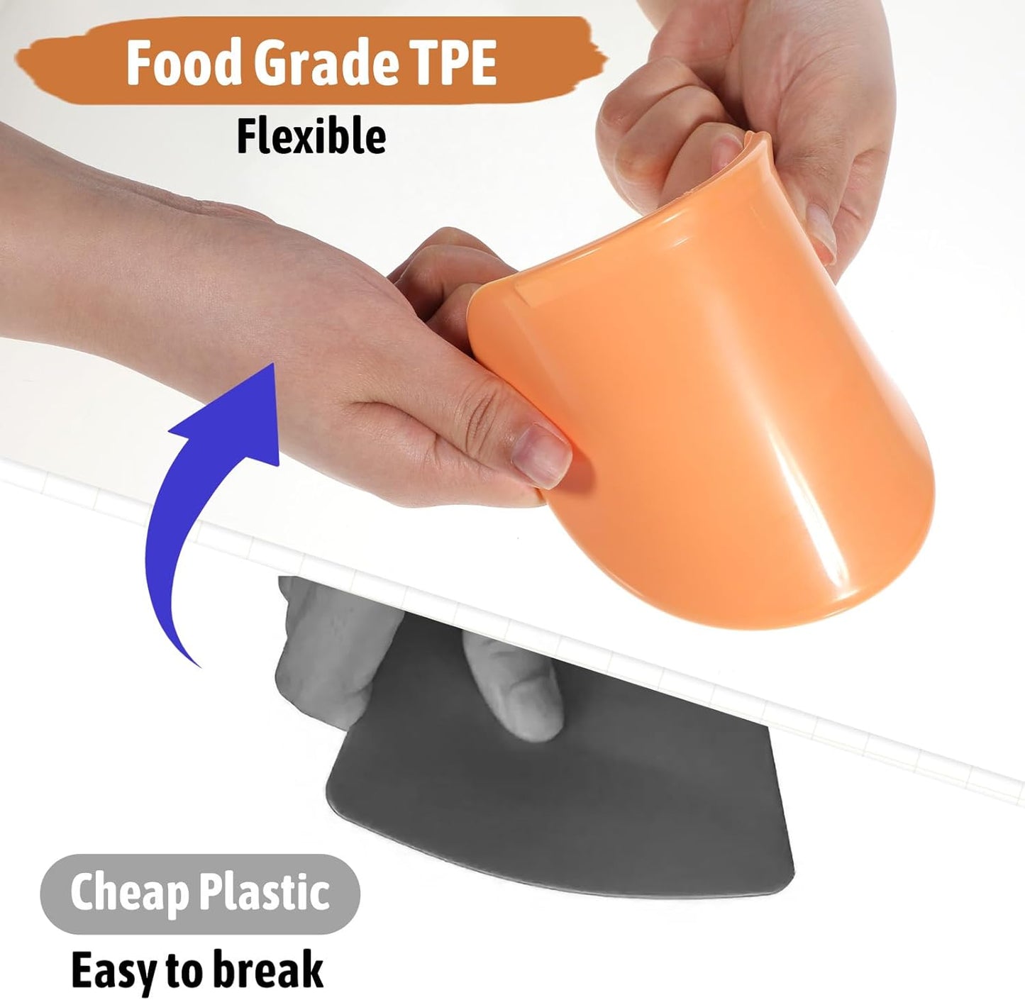 2 Pcs Silicone Dough Scraper Bowl Scraper Silicone Bread Dough Scraper Curved Edge Flexible Bowl Scrapers for Baking Food Scrapers for Sourdough Bread Proofing Basket Pastry Cutter Tool, Orange