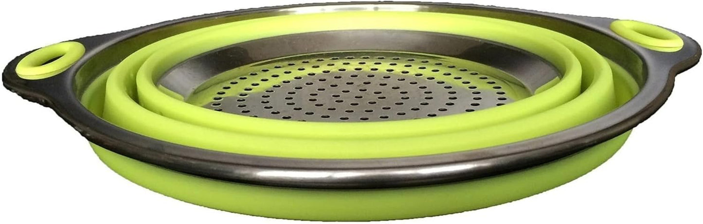 Oneida 8 inch Color Burst Stainless Steel Silicone Collapsible Colander Strainer - Green
