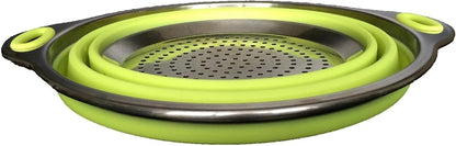 Oneida 8 inch Color Burst Stainless Steel Silicone Collapsible Colander Strainer - Green