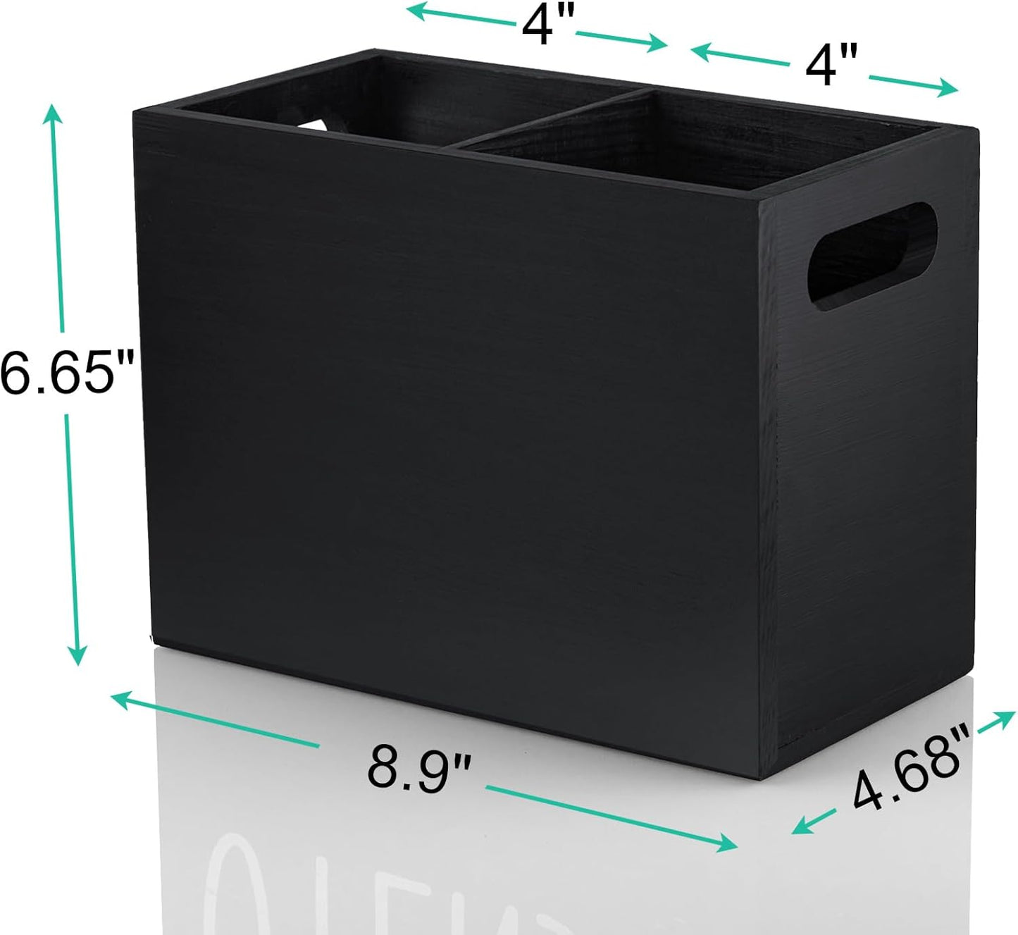 ALELION Black Kitchen Utensil Holder for Countertop - Wooden Large Utensil Caddy Organizer for Counter - 3 Compartment Cooking Utensil Crock for Silverware Spoon Spatula