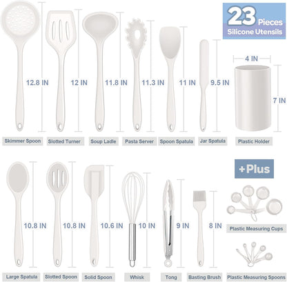 E-far Silicone Cooking Utensils Set, 7-Piece Black Heat Resistant Kitchen Utensils Set, Kitchen Nonstick Tools Spatula Ladle Spoon Pasta Server for Non-stick Cookware, Non-Toxic & Dishwasher safe